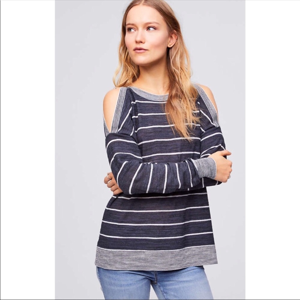 Loft Black ‘n White Stripes Cold Shoulder Sweater.